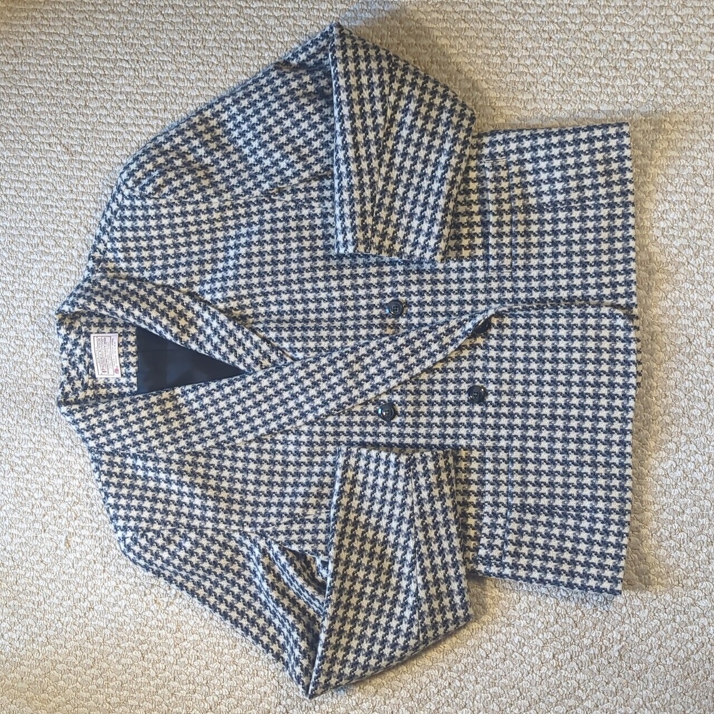Pendleton 14P wool blazer jacket thick heavy gray white black houndstooth patter